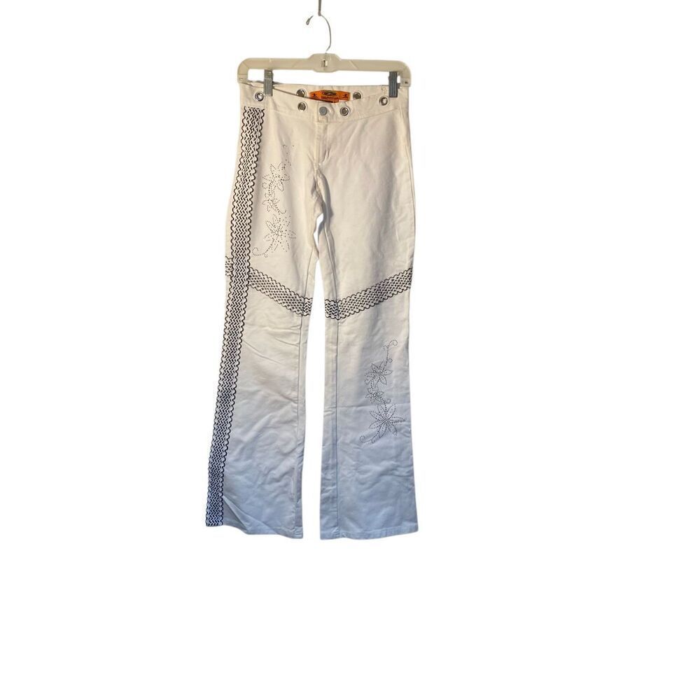 Body board line vintage, Y2K retro white embroidered Crystal studied white jeans